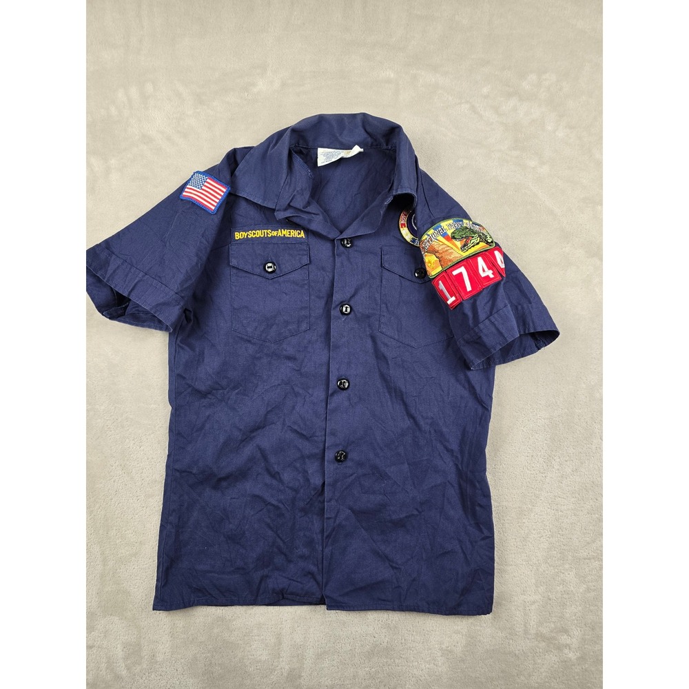 Boy Scouts of America‎ Uniform Shirt Youth Medium Navy Blue Patches Short Sleeve